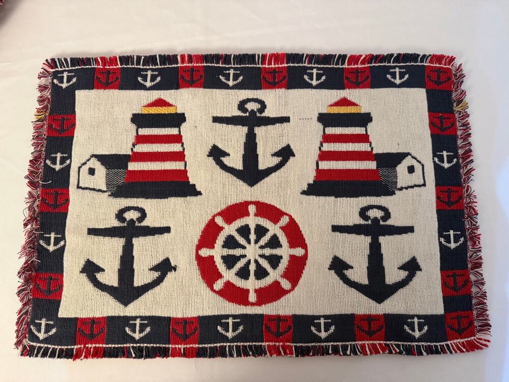 Nautical Lighthouse Anchor Woven Tapestry Placemats Set of 5